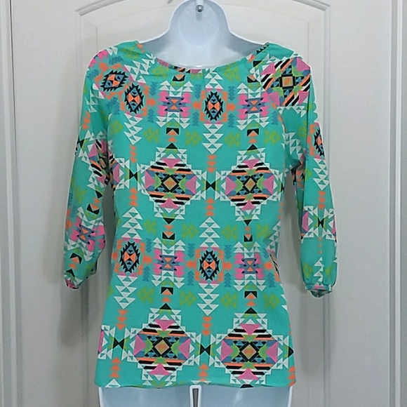 *5/$20* Moa Moa Mint Aztec 3/4 Sleeve Blouse - Picture 7 of 9